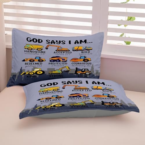 Boys Kids Construction Truck Comforter Set Twin Size,3 Piece Bed in a Bag Cars Excavators Tractor Bedding Set Construction Christian Spirational Comforter with 2 Pillowcases Gray - Image 7