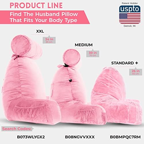 Husband Pillow XXL The Original for Adults - 30" Tall Backrest for Sitting Up in Bed - Firm Support Reading & Bed Rest Pillows for Adults, Neck Roll, Removable Cover - TV - Pink - Image 3