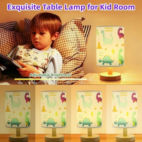 Dinosaur Kids Table Lamp,3 Color Dimmable Bedside Nightstand Night Light with Cartoon Lampshade,Cute LED Desk Lamp for Boys Girls Bedroom Nursery Dino Decor Dinosaur Birthday Gift for Toddler Boy - Image 3