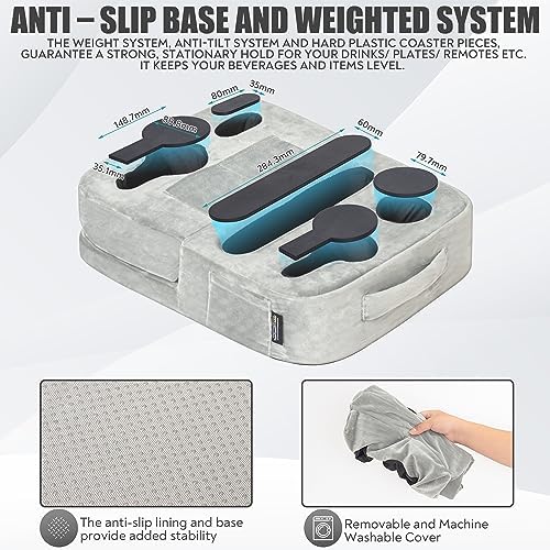 TabCouchCaddy - Couch Cup Holder Tray Pillow - Bed, Couch Caddy, Sofa, RV & Car - Holds Drinks, Snacks, Remotes, Phones, Kindle, Tablet | Bed Cup Holder (Grey) - Image 5