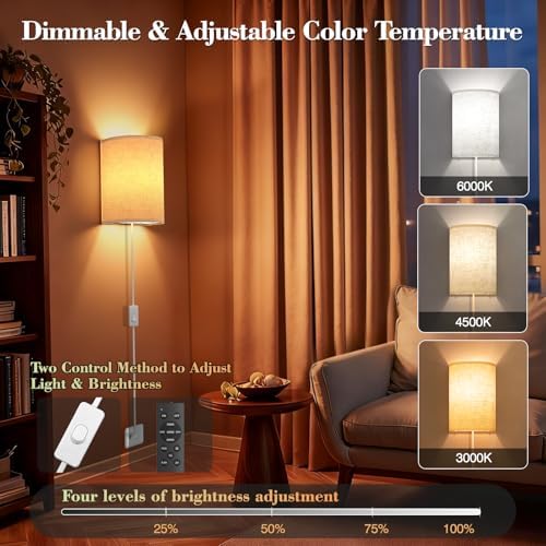 Plug in Wall Sconces Set of Two: Wall Lights with 7 RGB Colors - 3 Color Temperature Wall Mount Lamps with Remote - Fabric Linen Wall Sconc for Bedroom Living Room & Hallway- Indoor Corded Wall Sconce - Image 3