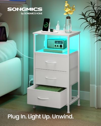 SONGMICS Nightstand with Charging Station, 3 Fabric Drawers - Image 3