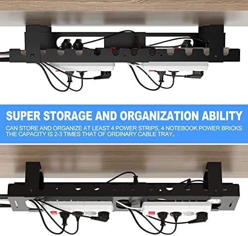 2PACKS Cable Management Under Desk Tray Adjustable Large Under Table Cord Wire Organizer for Standing Desk - Image 2