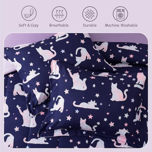 Full Size Comforter Sets for Girls - 7 Pieces Cute Cat Full Bedding Set - Image 5