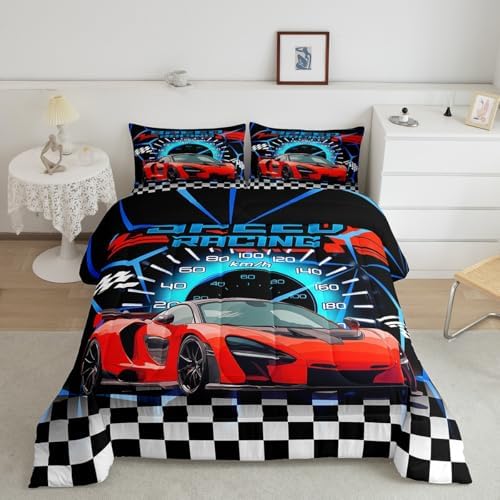 Feelyou Sports Car Comforter Red Race Car Comforter Set King for Kids Boys Girls Extreme Sports Theme Bedding Set Cool Speed Luxury Car Decor Quilt Set with 2 Pillowcase 3Pcs by Feelyou