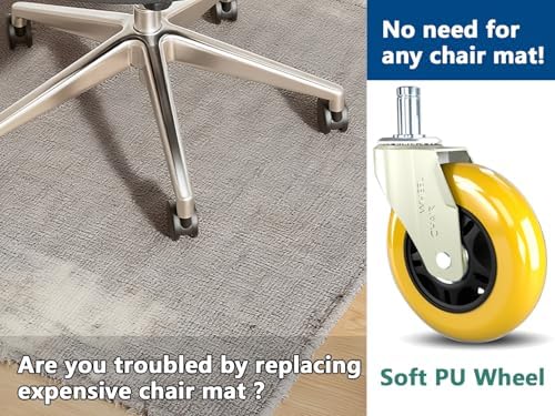 Office Chair Caster Wheels Replacement 3 Inch Roller Blade, Set of 5 | Yellow Heavy Duty Quiet No Scratch Rubber Gaming Chair Wheel for Hardwood Floor Carpet, 11mm Universal Fit/Not Fit 1KEA - Image 6
