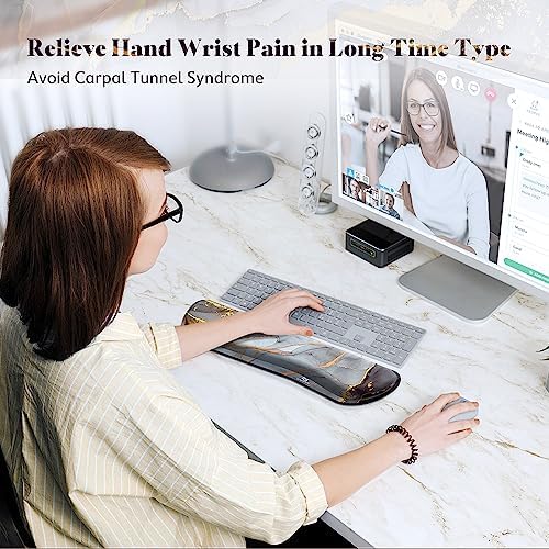 Gimars 17.3'' Extended Keyboard Wrist Rest Pad with 63D High-Density, Firm Memory Foam, Anti-Slip Rubber Base and Ergonomic Design for Typing Pain Relief,Office,Gaming, Computer, Laptop,Grey Golden - Image 5