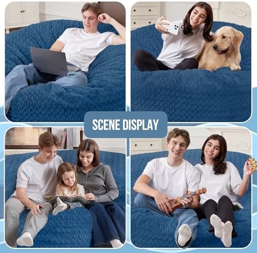 5FT Bean Bag Chair,Giant Bean Bag Chairs for Adults,Big Bean Bags with Memory Foam Filled, Large Beanbag Chairs with Chevron Plush Cover-Blue - Image 4