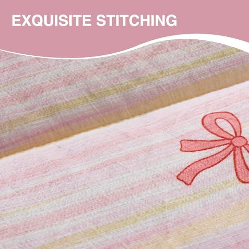 A Nice Night Zipper Bedding Pink Bow Printed on Colorful Rainbow Background Zippered Kids Comforter Set,Seersucker Chic Style Ultra Soft,Twin - Image 6