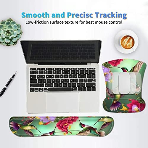 Ergonomic Mouse Pad with Wrist Support Gel & Memory Foam, Floral Hummingbird Flower Pattern, Non-Slip PU Base for Office, Gaming, Computer, Laptop, Home - Image 6