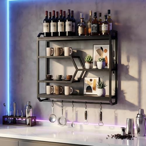 HOOBRO Gaming Floating Shelf with LED Lights, 27.5" LED Wall Mounted Shelf with Hanging Rod & 4 S-Hooks, 4-Tier Hanging Display Rack, for Living Room, Gaming Room, Black BB71DBJ01 - Image 7