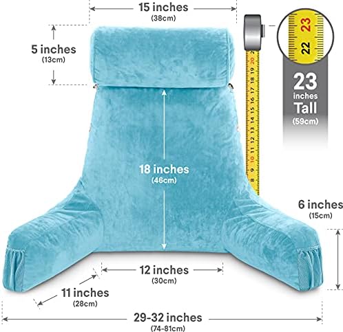 Husband Pillow Medium Reading Pillow with Arms - 23" Backrest for Sitting Up in Bed - Firm Support Bed Rest Pillow for Adults, Neck Roll, Removable Cover - TV, Reading, Lounging - Carolina Blue - Image 4