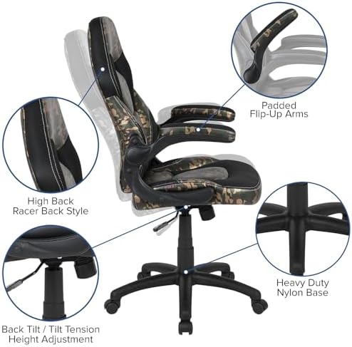 Flash Furniture X10 Gaming Chair Racing Office Ergonomic Computer PC Adjustable Swivel Chair with Flip-up Arms, Camouflage/Black LeatherSoft | Ergonomic, Adjustable, Flip-up Arms, Racing Style - Image 6