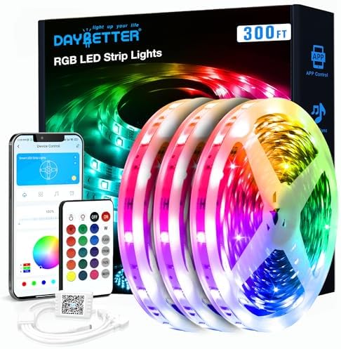 DAYBETTER LED Strip Lights 300 ft, Smart Light with App Remote Control, RGB LED Lights for Bedroom, Music Sync Color Changing for Room Home Decor Party Festival Halloween, Christmas (3 Rolls) by DAYBETTER