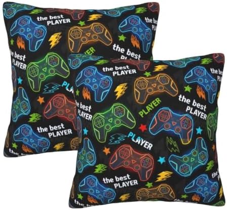 Perinsto Gamer Gaming Throw Pillow Covers Set of 2 Colorful Game Gamepads Decorative Pillowcases Soft Cushion Covers for Sofa Couch Bed Home Decor, 20"X20" by Perinsto