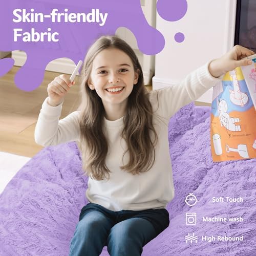 2FT Bean Bag Chair,Giant Bean Bag Chairs for Adults,Big Bean Bags with Memory Foam Filled, Large Beanbag Chairs with Chevron Plush Cover-Purple - Image 3