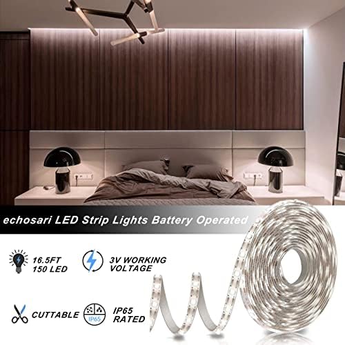 echosari Strip Lights Battery Operated, 16.5Ft 150 LED 2835 SMD Closet Strip Lights with Remote for Bedroom, Kitchen, Cabinet Décor (Cool White) - Image 4