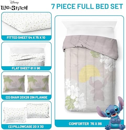 Disney Lilo and Stitch Full Size Comforter Set 7 Piece Bedding, Beige - Image 3