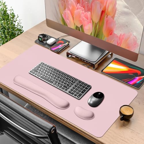 Mouse Pad and Keyboard Wrist Rest, Large Keyboard and Mouse Pad Set, Ergonomic Mousepad with Wrist Rest, Non-Slip Desk Mat Protector for Office, Home (31.5×15.7 Inches, Pink) - Image 2