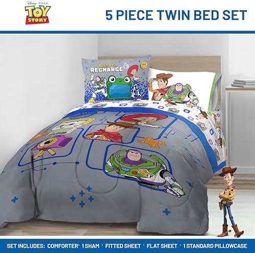 Jay Franco Kids Comforter Set Includes Sheets and Pillow Covers - Soft and Cozy Bed Set for Stylish Room Decor, Official Licensed Bedding, Grey - Toy Story, 5 Piece Twin - Image 2