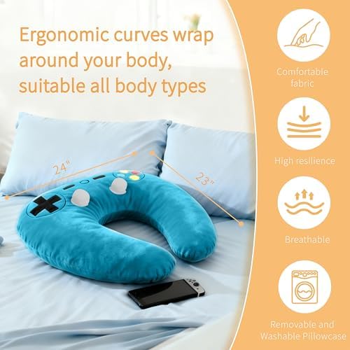 Gaming Pillow, Lap Desk Reading Pillow for Adults Teens, Arm Support Pillow for Sitting in Bed Sofa, Playing Steam Deck/Switch/Xbox/PS5, Gamer Gifts for Men Teenage Boy, Blue - Image 7