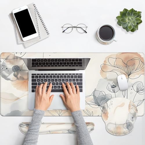 Arttown Keyboard Mouse Pad Set, 4 in 1 Desk Mat Set Botanical Watercolor - Image 7