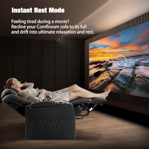 comfiroom Top-Grain Leather Home Theater Seating, Dual-Motor Power Recliner - Image 3
