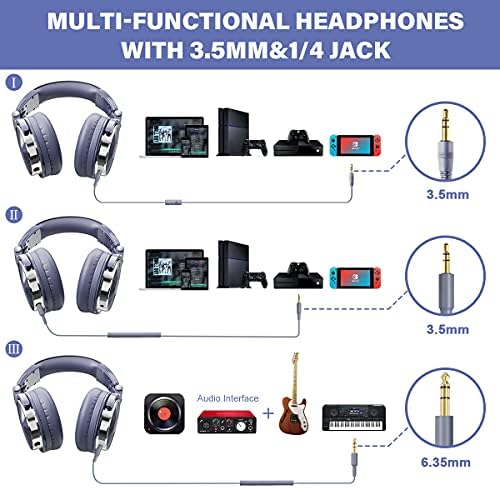 OneOdio Wired Over Ear Headphones Studio Monitor & Mixing DJ Stereo Headsets with 50mm Neodymium Drivers and 1/4 to 3.5mm Jack for AMP Computer Recording Podcast Keyboard Guitar Laptop - Light Blue - Image 2