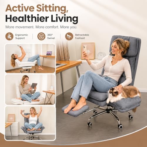 Big and Tall Office Chair with Footrest & Flip Armrests | Teddy Fleece Ergonomic Desk Chair, for Pets & Cross-Legged Sitting, Wide Seat Reclining Executive Computer Chair, Pink - Image 5