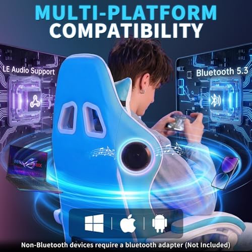 Gaming Chair with Bluetooth Speakers RGB LED Lights Computer Chair-Sky Blue | Ergonomic Massage Game Chair with Footrest & Lumbar Support High Back Video Game Chair for Adults Racing Style - Image 3