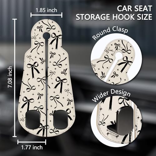 Blusabaca 2PCS Car Seat Headrest Hooks, Purses Bags Holder, Cute Black Bow - Image 5