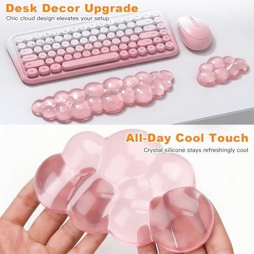 Cloud Keyboard and Mouse Wrist Rest Set, Clear Gel Keyboard Mouse Wrist Rest Support Pad for Typing Pain Relief, Cute Aesthetic Desk Decor Accessory for Home Office Dorm(Pink) - Image 3