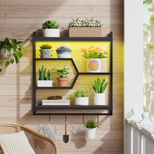 HOOBRO Gaming Floating Shelf with LED Lights, 27.5" LED Wall Mounted Shelf with Hanging Rod & 4 S-Hooks, 4-Tier Hanging Display Rack, for Living Room, Gaming Room, Black BB71DBJ01 - Image 5