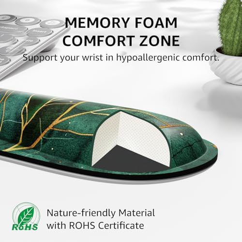 KTRIO Keyboard Wrist Rest & Mouse Pad with Wrist Rest, Green Leaves | Memory Foam Wrist Support, Ergonomic Design, Non-Slip Base, Office and Home Use - Image 3