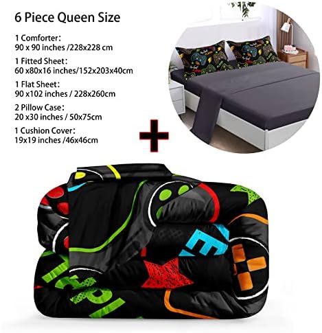 BDUCOK 6 Pieces Gamer Comforter Set for Boys Gaming Bedding Set Queen Size,Video Game Controller Comforter for Boys Kids Adult 3D Gamepad Microfiber Bedding Sets 6 Pieces Bed in A Bag Sets3011,Queen - Image 3