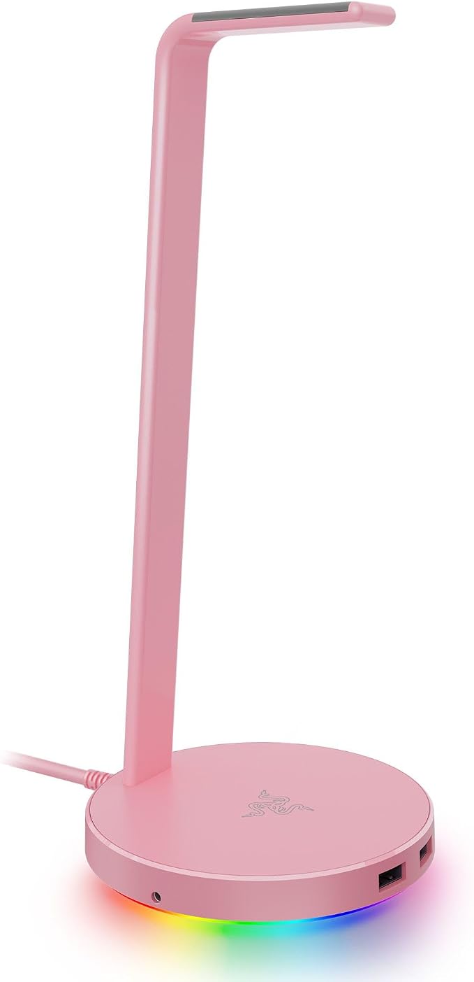 Razer Base Station V2 Chroma Headphone Headset Stand Holder, Pink | Chroma RGB Lighting, Taller Stand & Anti-slip Ledge, USB Charging Ports, 3.5mm Audio Jack, Anti-Slip Rubber Base by Unknown
