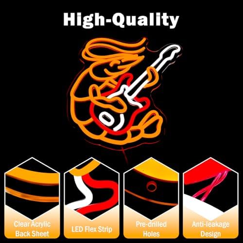 Shrimp Playing Guitar Neon Sign Dimmable Lobster Neon Lights Live Music Light Up Sign Guitar Shrimp Neon Wall Art for Seafood Restaurants Pub Music Room Decor - Image 6