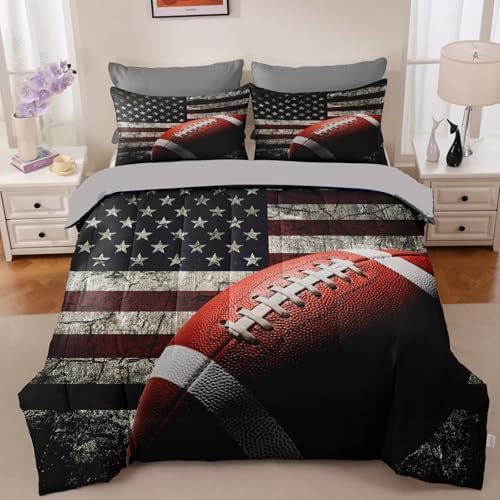 American Football Comforter Set for Boys Teens,Kids Sports Bedding Set Twin Size,USA Flag Football Printed Bedroom Sets with 2 Matching Pillow Shams - Image 2