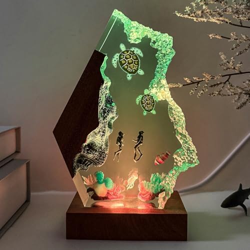Couple Divers and Sea Turtles Ocean Resin Lamp, Handmade Resin Night Light - Image 5