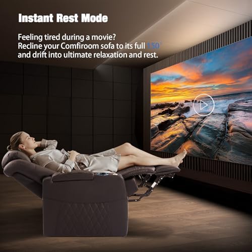 comfiroom Top-Grain Leather Home Theater Seating, Dual-Motor Power Recliner - Image 3