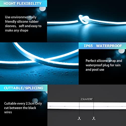 LED Neon Lights Flexible Ice Blue 16.4FT/5M 12V DC Waterproof Flexible LED NEON Light for Indoors Outdoors Decorm [Power Adapter Included] - Image 2