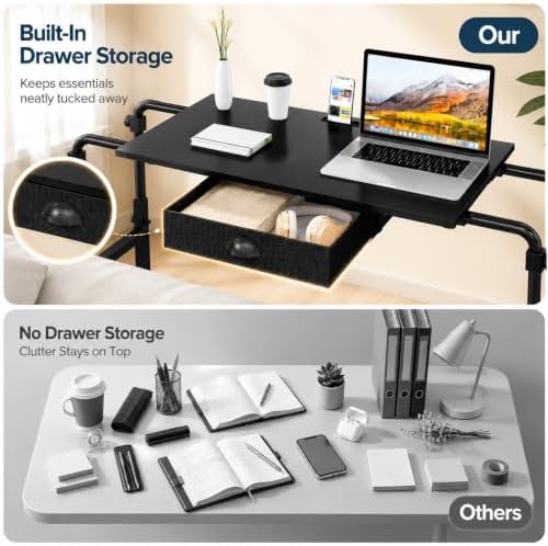 Mobile Recliner Table with Drawer,Adjustable Height and Length Overbed Table with Wheels,Rolling Table for Bed&Sofa,Height from 26.77" to 35.43" and Length from 35.43" to 47.24" - Image 6