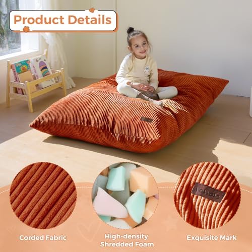 MAXYOYO 3 in 1 Kids Bean Bag Chair, Comfy Floor Sofa with Removed Cover | Convertible Chair Folds from Bean Bag to Lounger, Floor Couch with High-Density Foam Filling, Floor Sofa for Gaming, Orange - Image 5