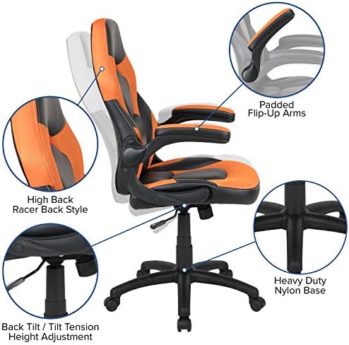 Flash Furniture X10 Gaming Chair Racing Office Ergonomic Computer PC Adjustable Swivel Chair with Flip-up Arms, Orange/Black LeatherSoft | Ergonomic, Flip-up Arms, Height Adjustable, Racing Style - Image 4