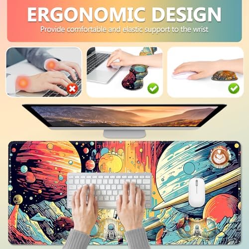 AIMSA Desk Mat Set, Mouse Pad with Wrist Rest +Keyboard Wrist Rest +Large Mouse Mat +Coaster, 4in1 Extended Gaming Mousepad Set for Home Office, Planet Astronaut - Image 3