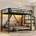 Bellemave Twin XL Loft Bed Frame with Storage Stairs, Beside Shelf & Wardrobe, Metal Loft Bed Twin XL with USB Ports & LED Light, Large Under-Bed Space Loft Beds for Adults, Teens, Kids, Black Natural by Bellemave