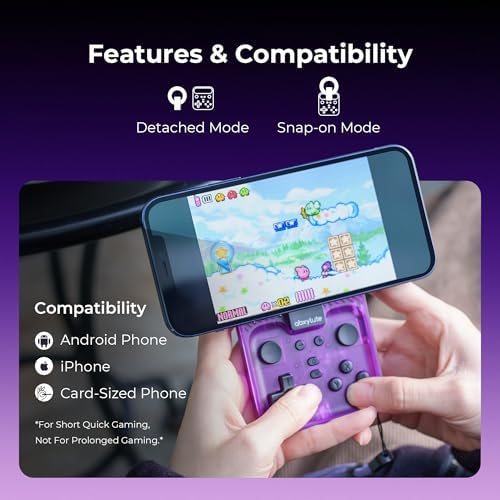 abxylute M4 Snap-On Mobile Gaming Controller for Android & iPhone, Switch 1&2, Portable Bluetooth Controller, Pocket-Sized Retro Arcade Phone Gamepad Kickstand, Dual Joystick Turbo Pro Gaming Magnetic (Purple) - Image 3