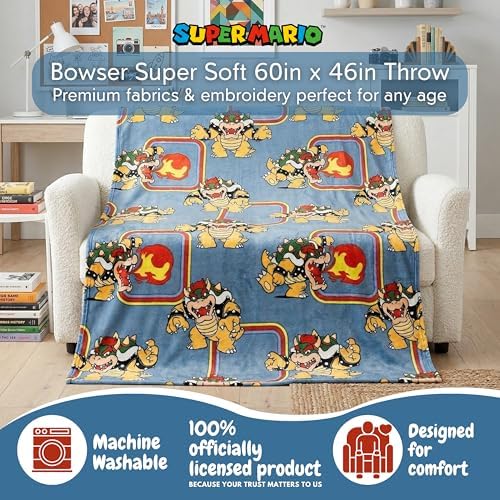 Super Mario Bowser Kids Throw Blanket, 46 in x 60 in, Soft Cozy Decorative Blanket for Couch, Bed, or Gaming Room (Officially Licensed Product) by Franco - Image 2