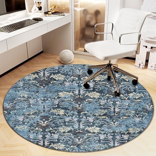 Office Chair Mat for Hardwood Floor, Vintage Computer Gaming Rolling Low Pile Carpet Floor Chair Mat, Anti-Slip Backing Round Desk Rug Floor Mat for Home by Heavyoff