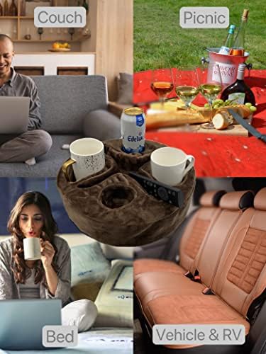 Xchouxer Couch and Bed Cup Holder Pillow, Sofa Organizer Caddy for Drinks, Remotes, Phones, Snacks (Brown) - Image 4